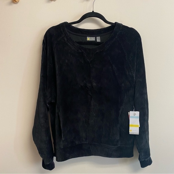 NWT Zella Plush Corduroy Crewneck Sweatshirt in Black Size Medium - Picture 3 of 12